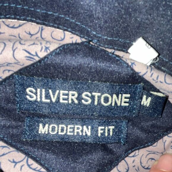 Silver Stone Modern Fit Men's Dress Shirt Medium Pink & Black Button-Up Collared - Picture 6 of 9